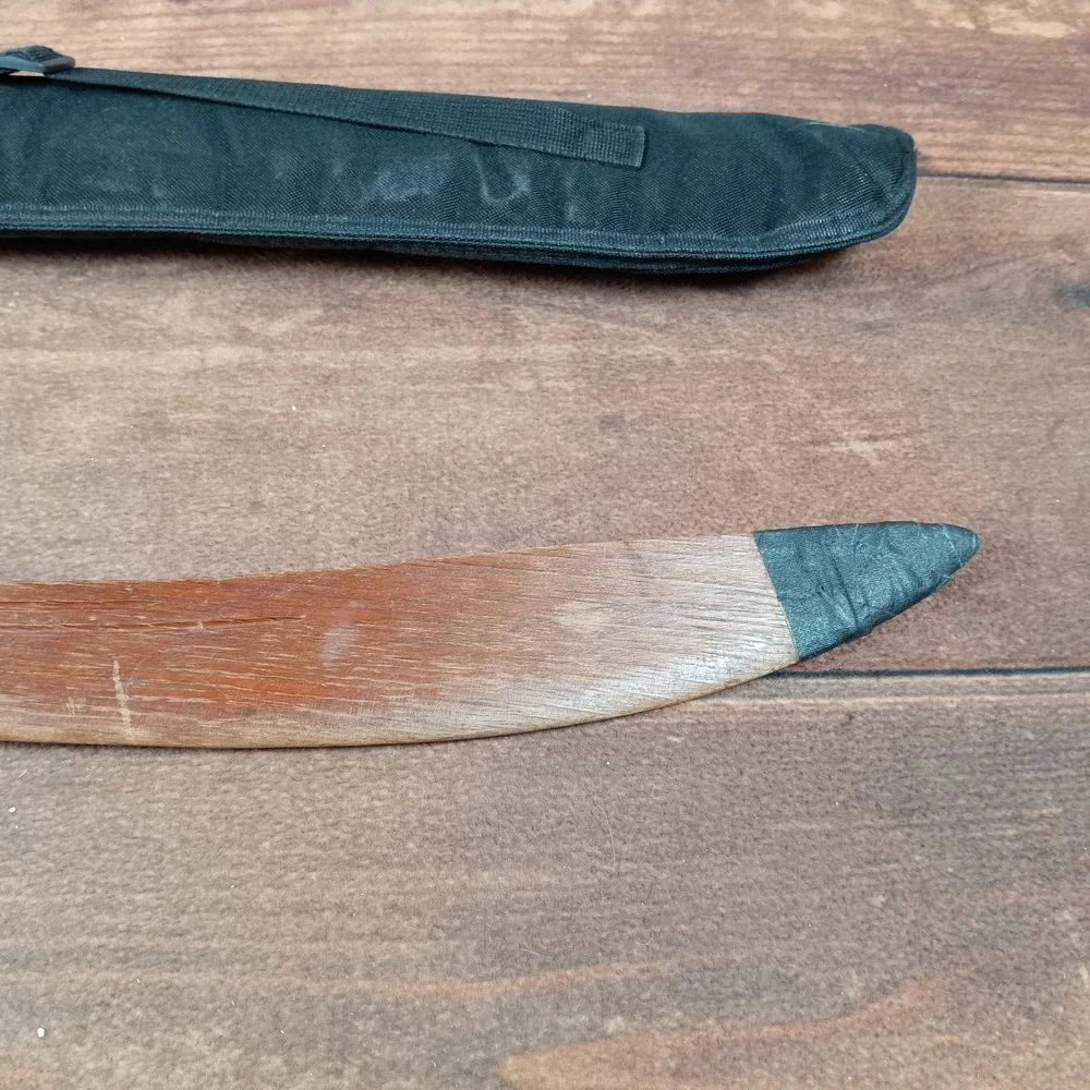 Wooden Martial Art Training Sword Curved Practice Blade with Carrying Case Brown